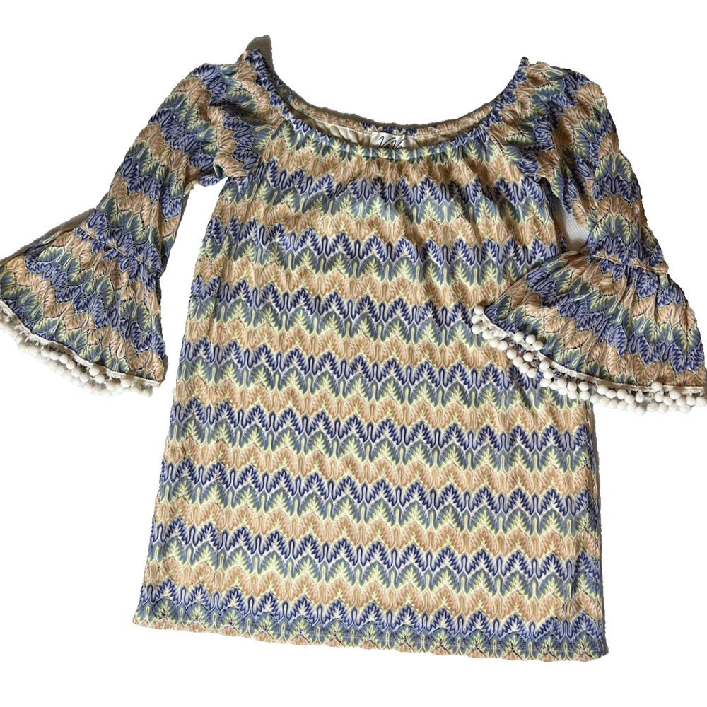 VA VA by Joy Han Women's Boho Floral Bell Sleeve Blouse Multicolor Size Medium